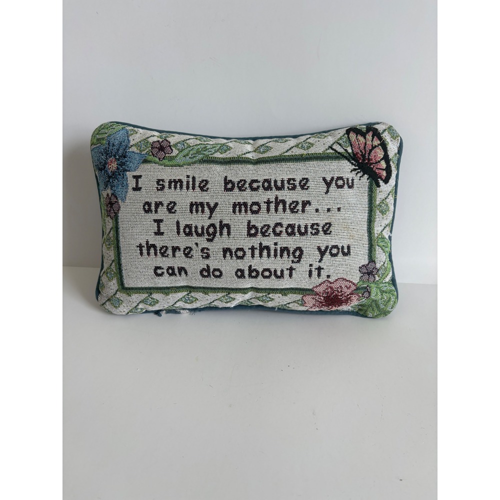 Vintage Style Woven Tapestry Funny Mother Quote Mini Throw Pillow Floral 12x8